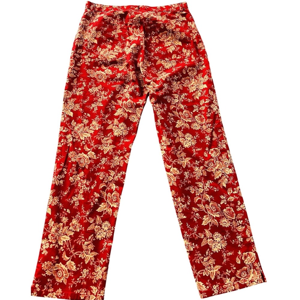 Ralph Lauren Red Beige Floral Cottagecore Pants Comfy Size 10